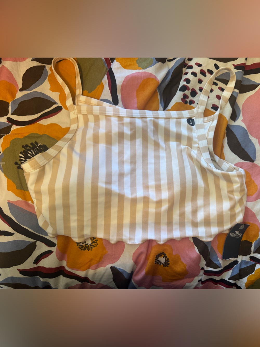 Hollister Cream & White Striped Bikini top